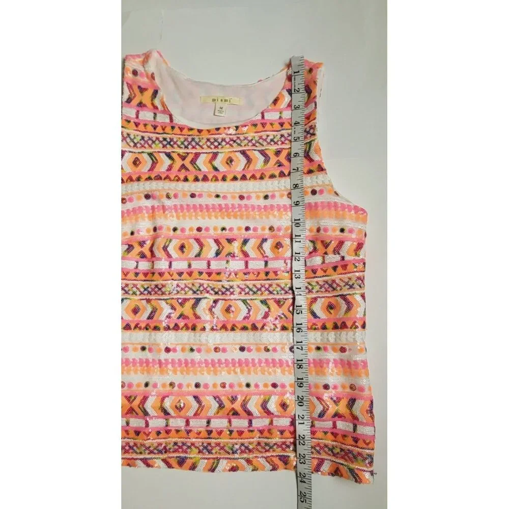 Miami Pink Sequins Aztec Design Sleeveless Top Size Medium